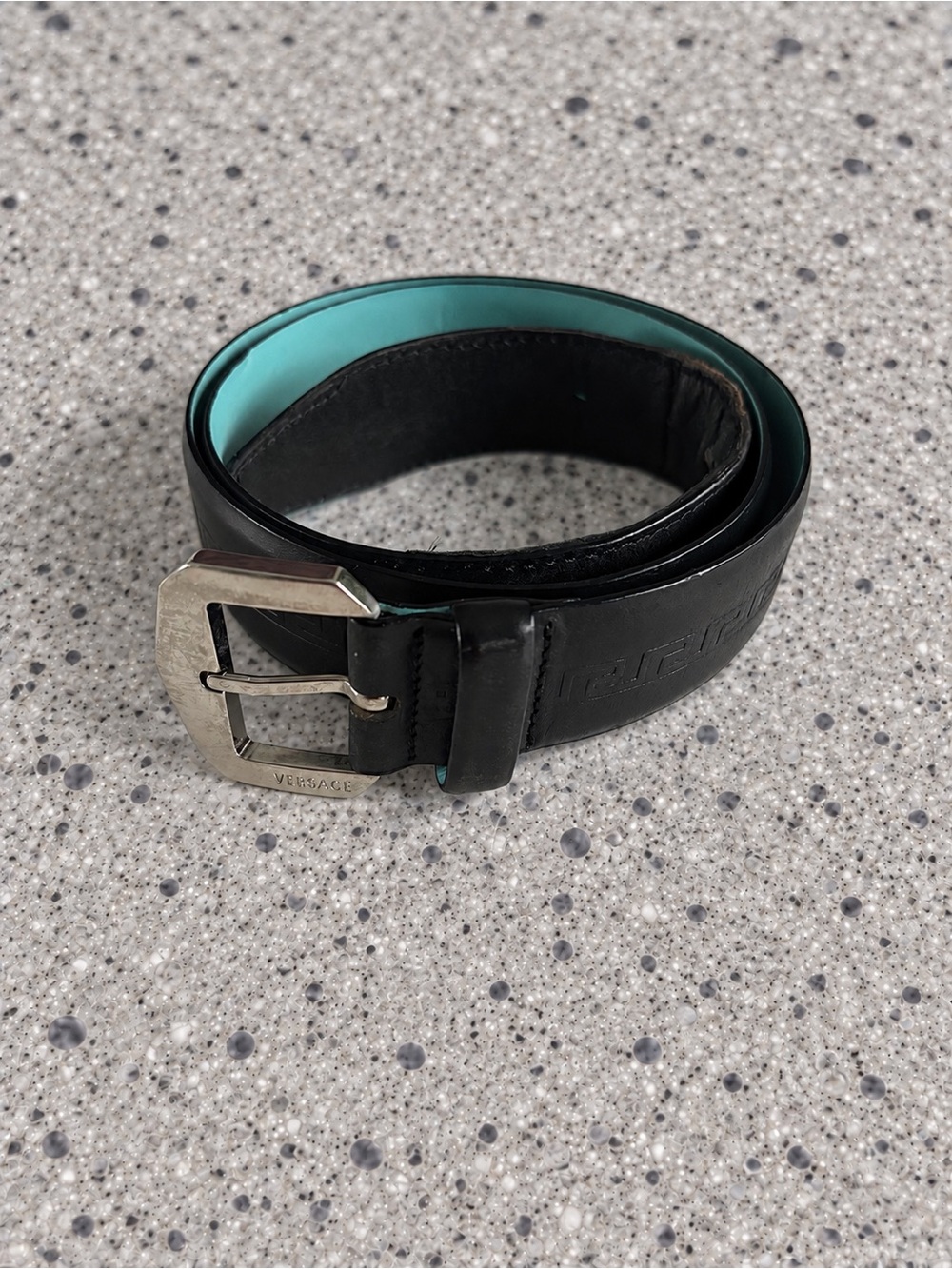 Versace Belt Black *LOGO* Leather *VINTAGE* Sz Small Authentic❤️
